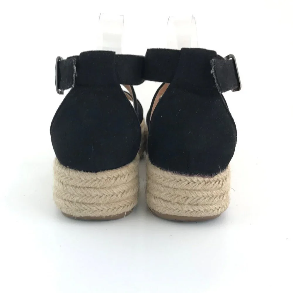 Bonnibel Black Faux Suede Ankle Strap Espadrilles Size 10